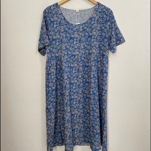 Blue Floral Mid Length Dress